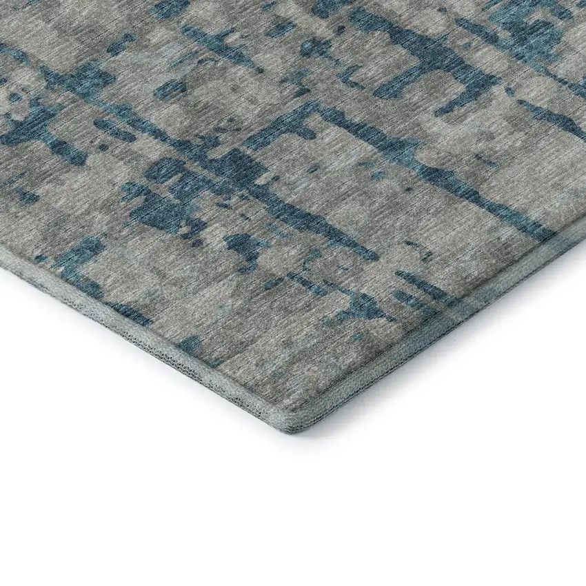 Persian Blue And Gray Abstract Washable Area Rug With UV Protection Photo 8