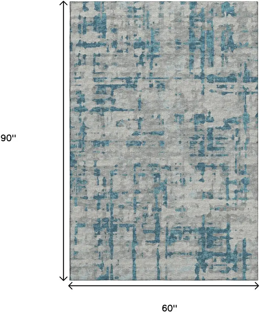 Persian Blue And Gray Abstract Washable Area Rug With UV Protection Photo 3
