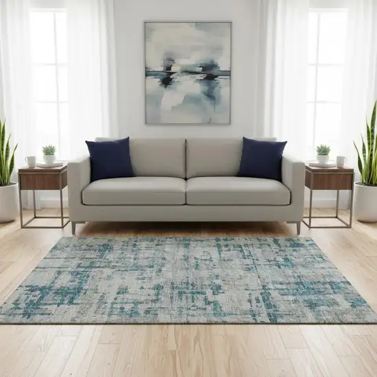Persian Blue And Gray Abstract Washable Area Rug With UV Protection Photo 1