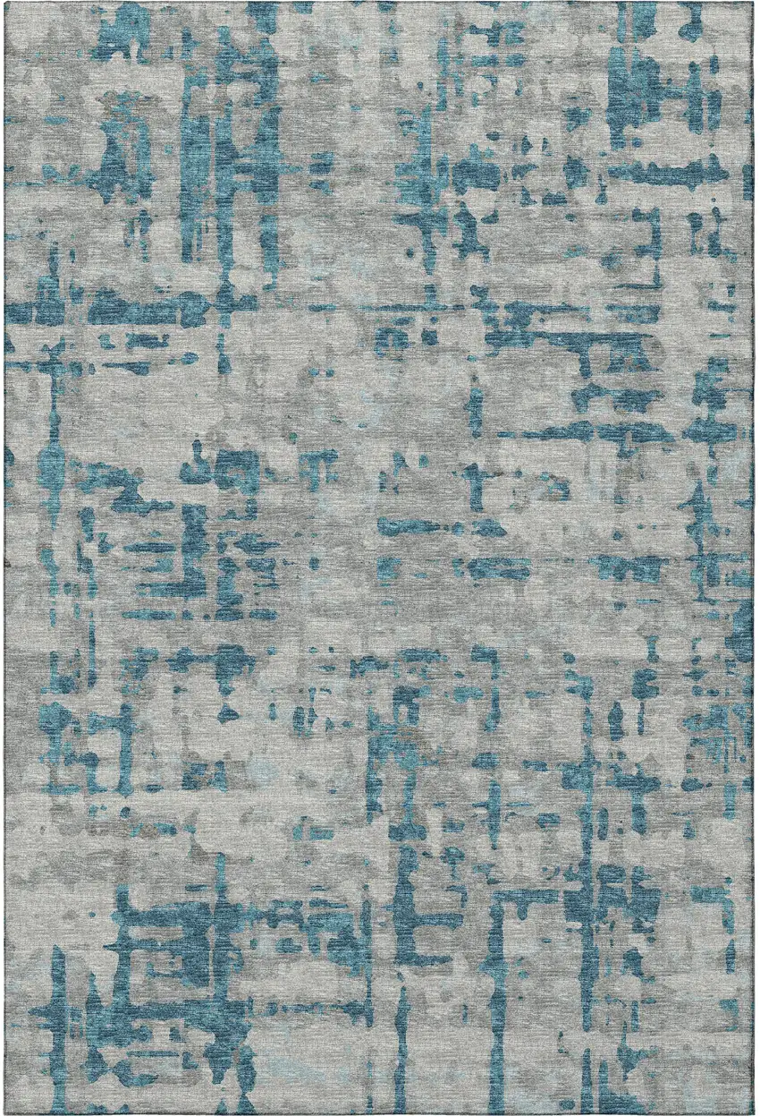 Persian Blue And Gray Abstract Washable Area Rug With UV Protection Photo 4