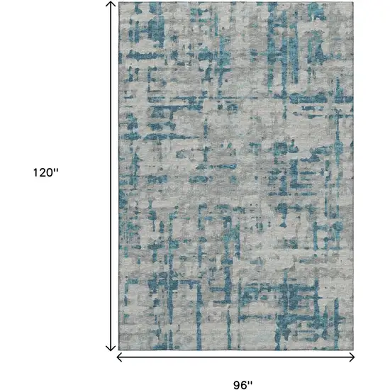 Persian Blue And Gray Abstract Washable Area Rug With UV Protection Photo 3