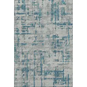 Photo of Persian Blue And Gray Abstract Washable Area Rug With UV Protection