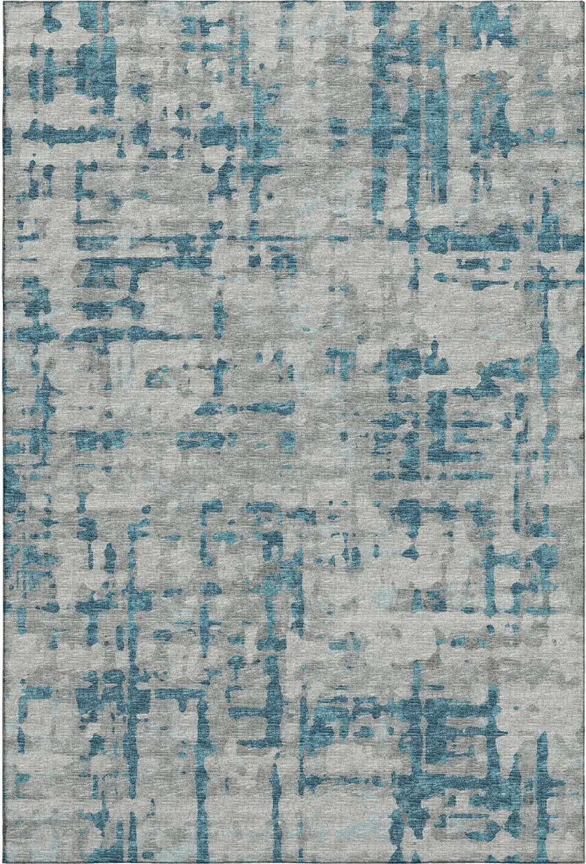 Persian Blue And Gray Abstract Washable Area Rug With UV Protection Photo 2