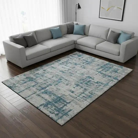 Persian Blue And Gray Abstract Washable Area Rug With UV Protection Photo 1