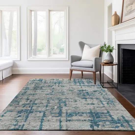 Persian Blue And Gray Abstract Washable Area Rug With UV Protection Photo 5