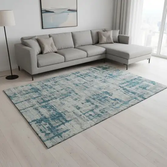 Persian Blue And Gray Abstract Washable Area Rug With UV Protection Photo 3