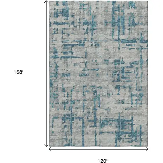 Persian Blue And Gray Abstract Washable Area Rug With UV Protection Photo 3