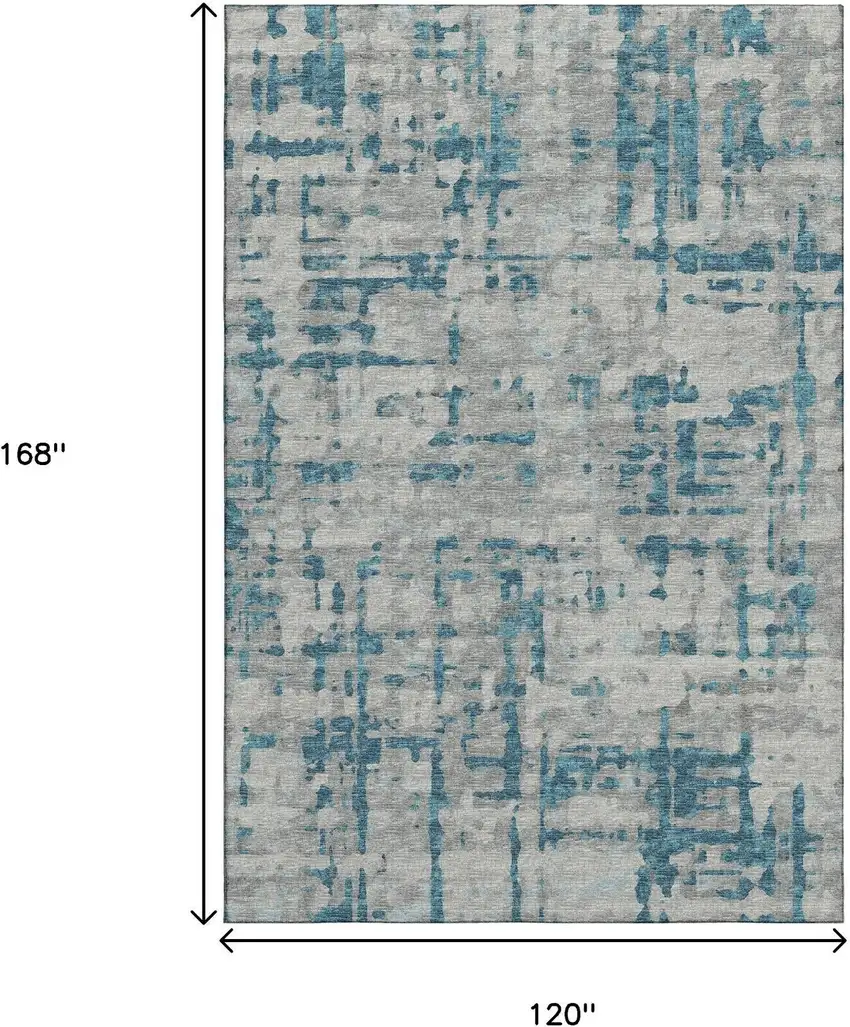 Persian Blue And Gray Abstract Washable Area Rug With UV Protection Photo 3
