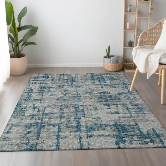 Persian Blue And Gray Abstract Washable Area Rug With UV Protection Photo 5