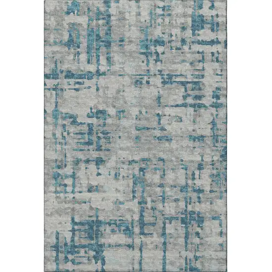 Persian Blue And Gray Abstract Washable Area Rug With UV Protection Photo 4