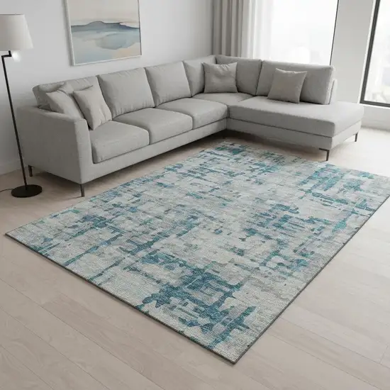 Persian Blue And Gray Abstract Washable Area Rug With UV Protection Photo 1