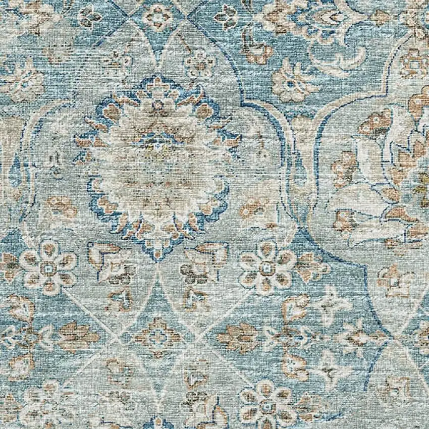 Persian Blue Coffee And Ivory Floral Medallion Washable Area Rug With UV Protection Photo 4