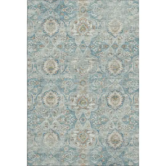 Persian Blue Coffee And Ivory Floral Medallion Washable Area Rug With UV Protection Photo 2