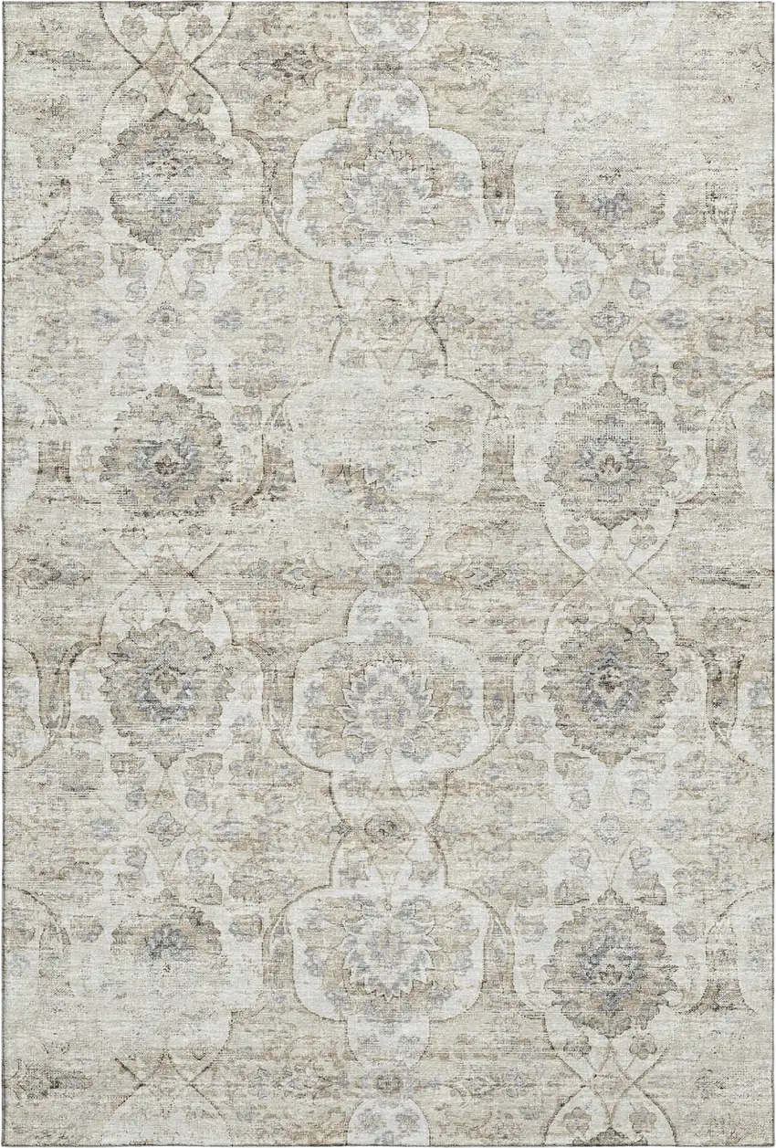 Persian Blue Coffee And Ivory Floral Medallion Washable Area Rug With UV Protection Photo 2