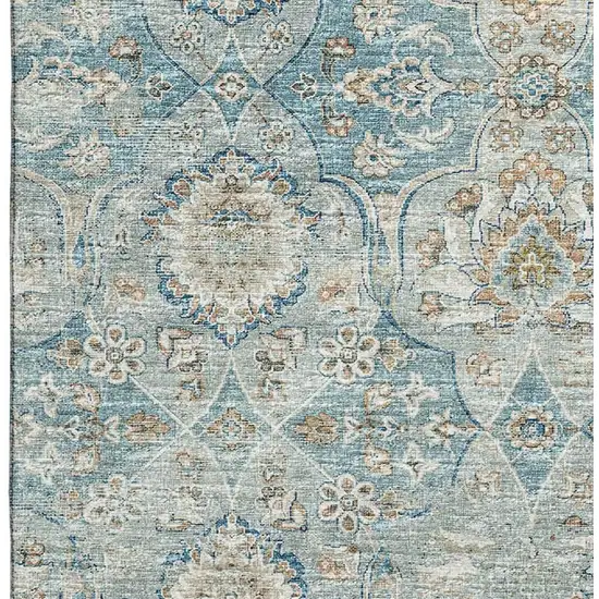 Persian Blue Coffee And Ivory Floral Medallion Washable Area Rug With UV Protection Photo 5
