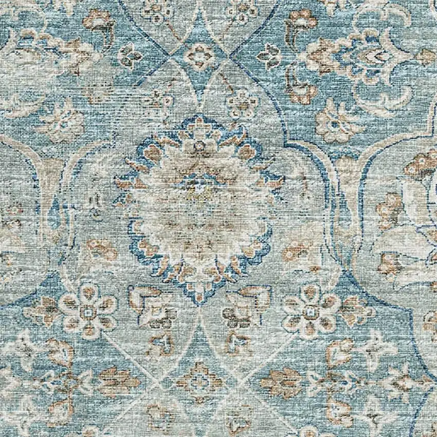 Persian Blue Coffee And Ivory Floral Medallion Washable Area Rug With UV Protection Photo 4