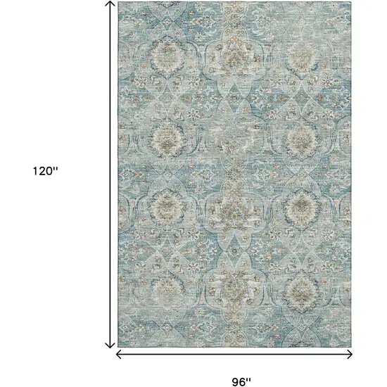 Persian Blue Coffee And Ivory Floral Medallion Washable Area Rug With UV Protection Photo 3