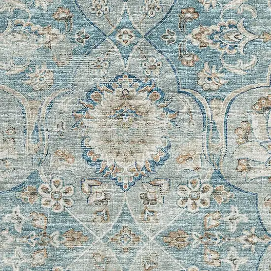 Persian Blue Coffee And Ivory Floral Medallion Washable Area Rug With UV Protection Photo 4