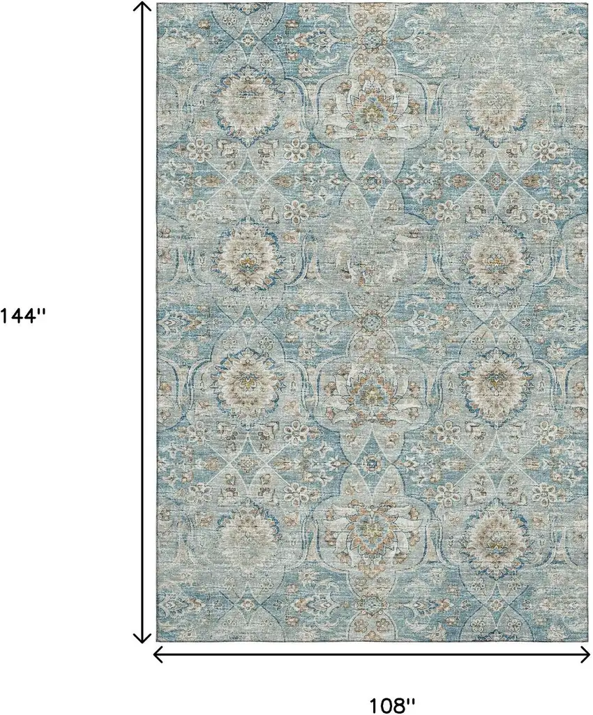 Persian Blue Coffee And Ivory Floral Medallion Washable Area Rug With UV Protection Photo 3