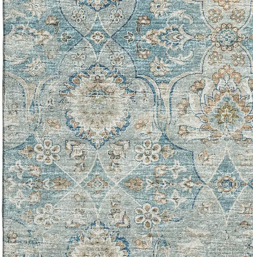 Persian Blue Coffee And Ivory Floral Medallion Washable Area Rug With UV Protection Photo 5