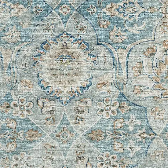 Persian Blue Coffee And Ivory Floral Medallion Washable Area Rug With UV Protection Photo 4