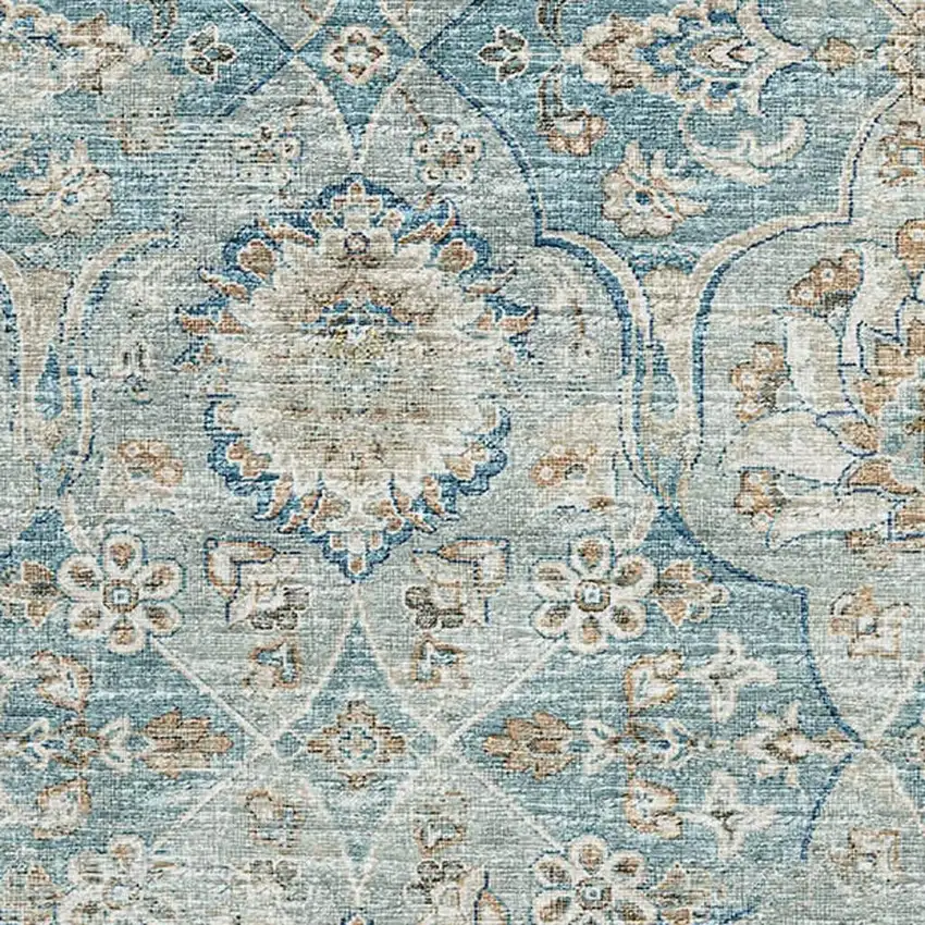 Persian Blue Coffee And Ivory Floral Medallion Washable Area Rug With UV Protection Photo 4