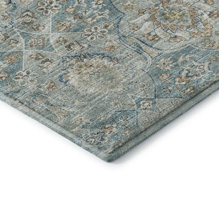Persian Blue Coffee And Ivory Floral Medallion Washable Area Rug With UV Protection Photo 9