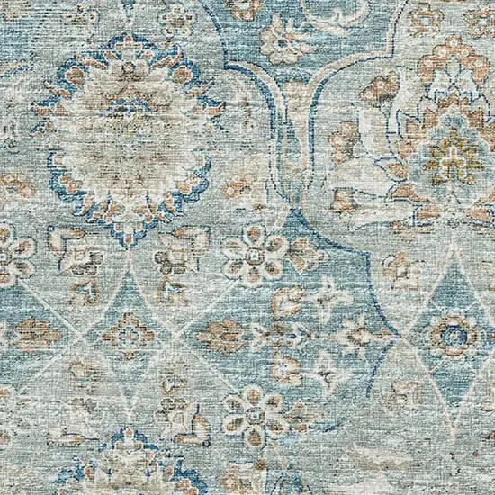 Persian Blue Coffee And Ivory Floral Medallion Washable Area Rug With UV Protection Photo 4