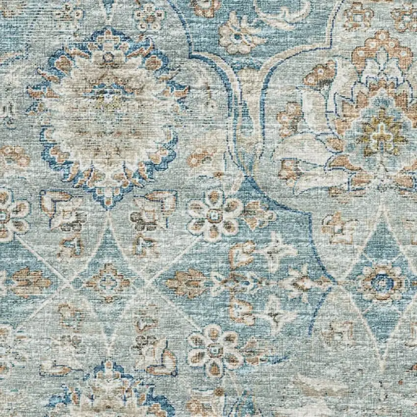 Persian Blue Coffee And Ivory Floral Medallion Washable Area Rug With UV Protection Photo 4
