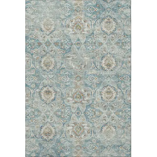Persian Blue Coffee And Ivory Floral Medallion Washable Area Rug With UV Protection Photo 5