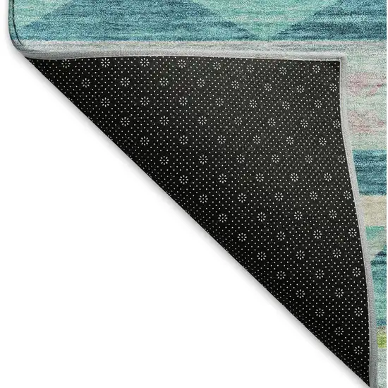 Persian Blue Lime Green And Silver Geometric Washable Area Rug With UV Protection Photo 8