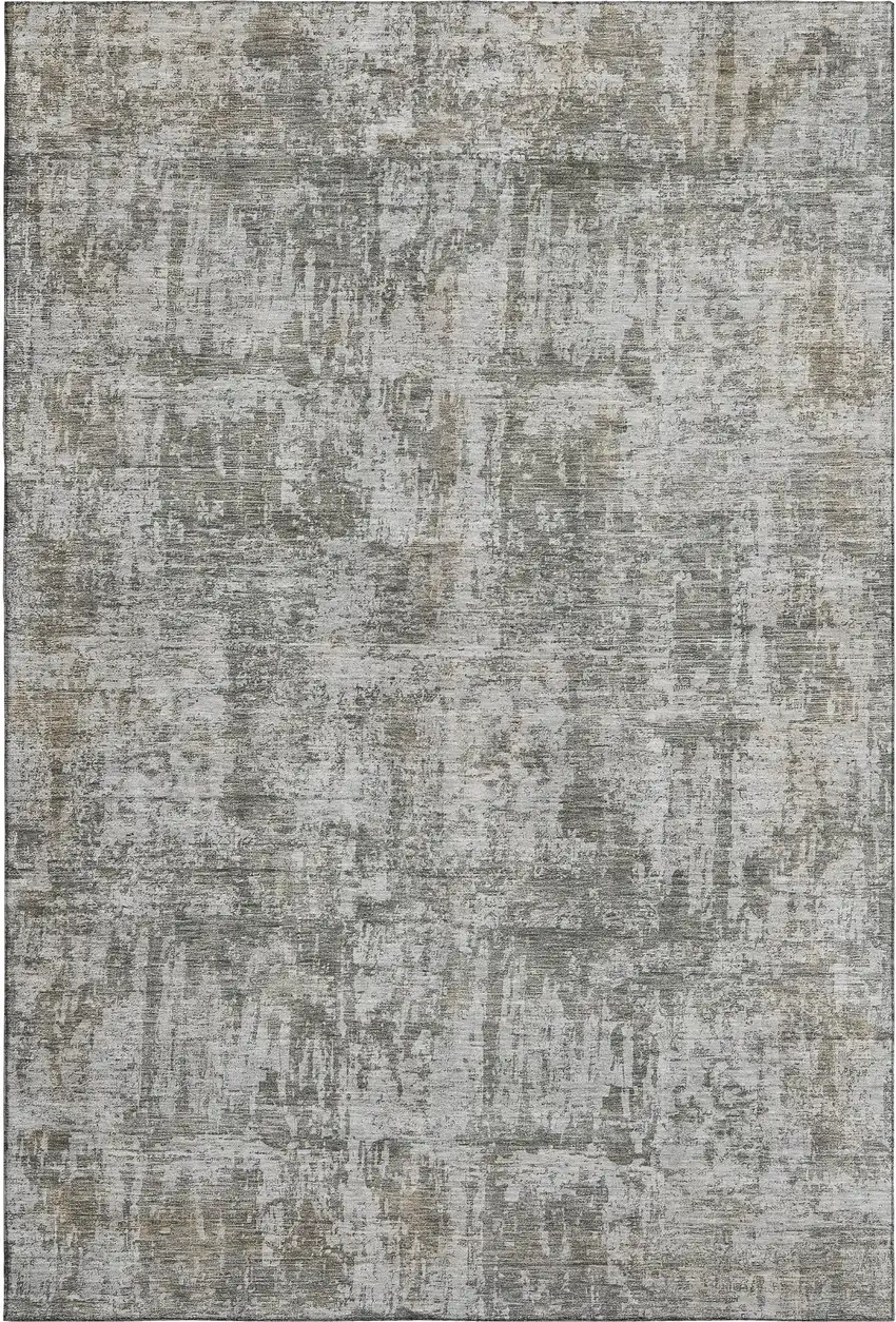 Pewter And Beige Abstract Washable Area Rug With UV Protection Photo 1