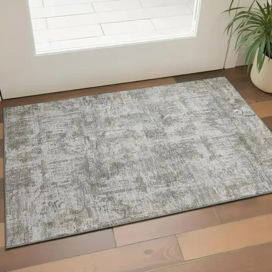 Pewter And Beige Abstract Washable Area Rug With UV Protection Photo 2