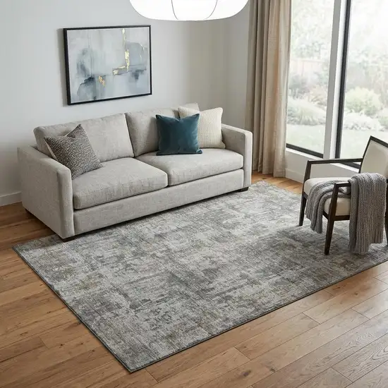 Pewter And Beige Abstract Washable Area Rug With UV Protection Photo 1