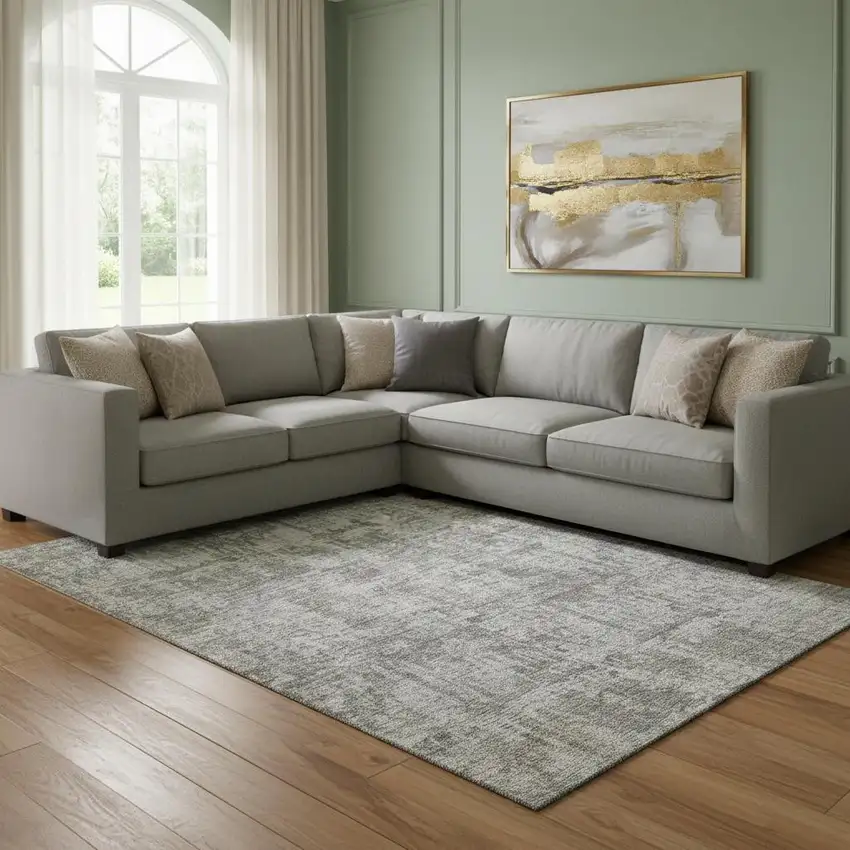 Pewter And Beige Abstract Washable Area Rug With UV Protection Photo 2