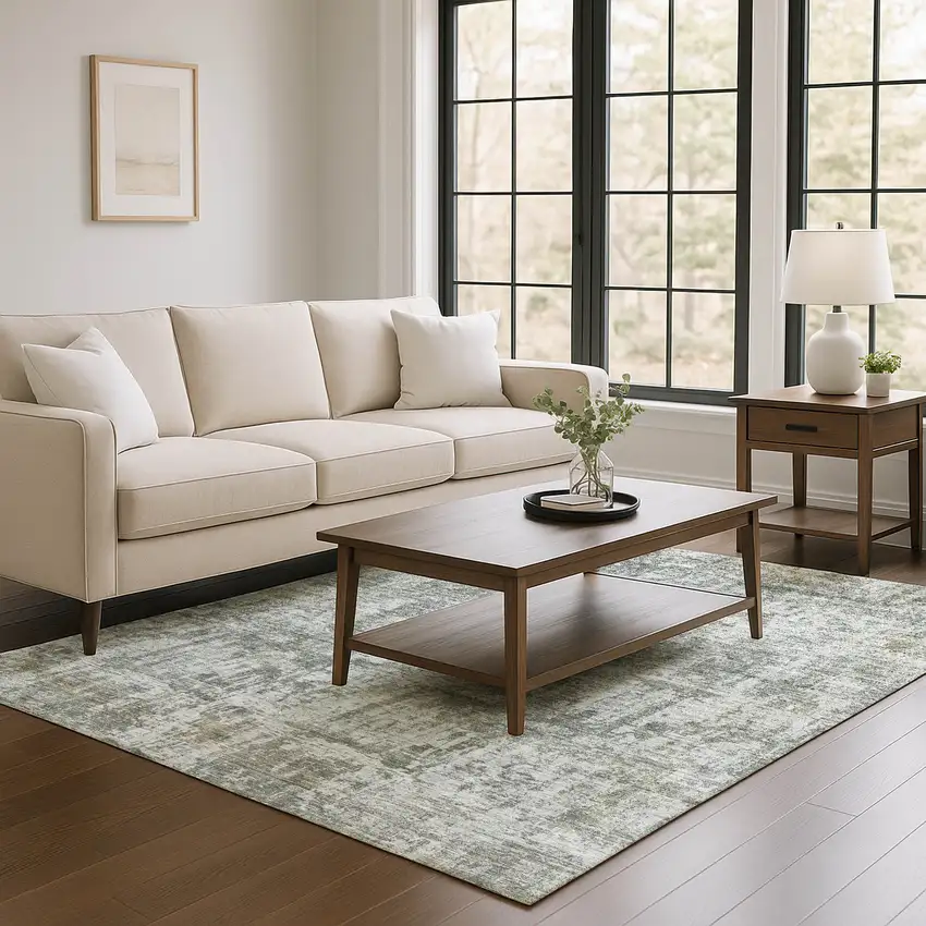 Pewter And Beige Abstract Washable Area Rug With UV Protection Photo 4