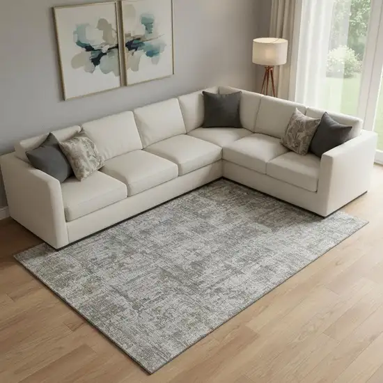 Pewter And Beige Abstract Washable Area Rug With UV Protection Photo 2