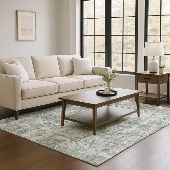 Pewter And Beige Abstract Washable Area Rug With UV Protection Photo 4