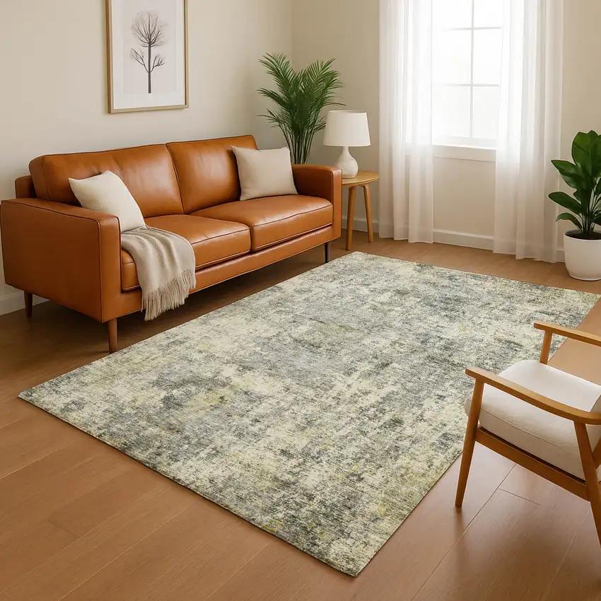 Pewter And Beige Abstract Washable Area Rug With UV Protection Photo 5