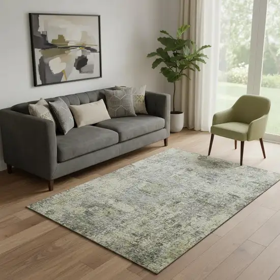 Pewter And Beige Abstract Washable Area Rug With UV Protection Photo 1