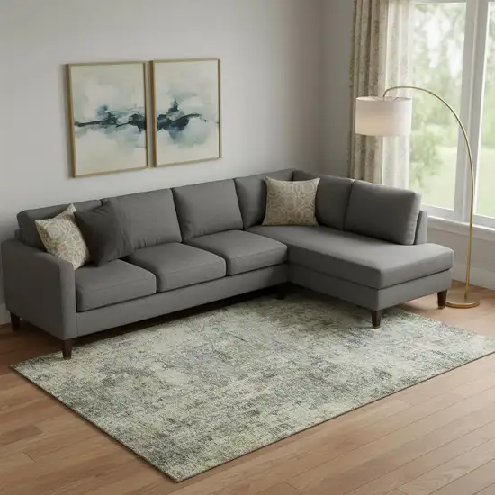 Pewter And Beige Abstract Washable Area Rug With UV Protection Photo 2