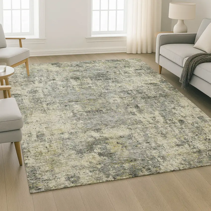 Pewter And Beige Abstract Washable Area Rug With UV Protection Photo 5
