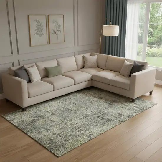 Pewter And Beige Abstract Washable Area Rug With UV Protection Photo 2