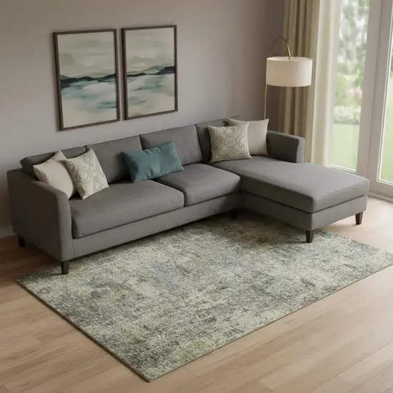 Pewter And Beige Abstract Washable Area Rug With UV Protection Photo 2