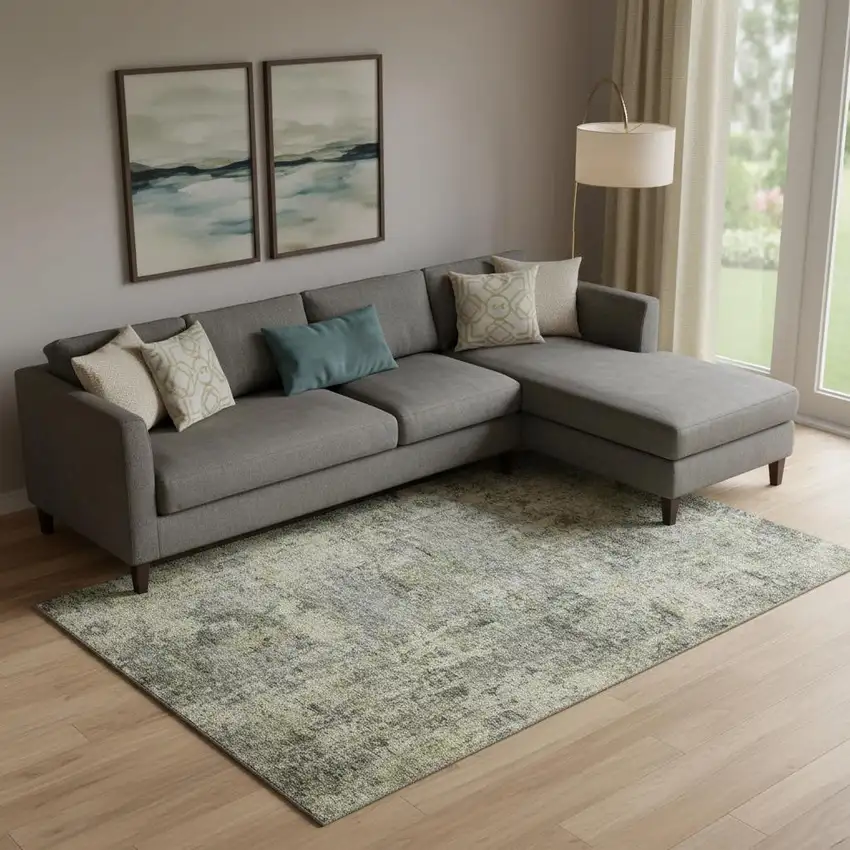 Pewter And Beige Abstract Washable Area Rug With UV Protection Photo 2