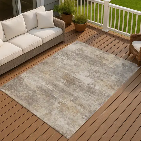 Pewter And Beige Abstract Washable Indoor Outdoor Area Rug Photo 4