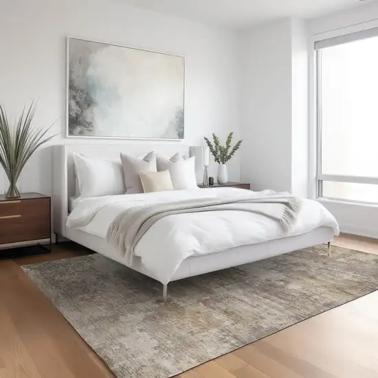 Pewter And Beige Abstract Washable Indoor Outdoor Area Rug Photo 6