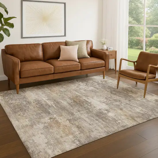 Pewter And Beige Abstract Washable Indoor Outdoor Area Rug Photo 5