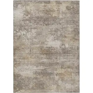Photo of Pewter And Beige Abstract Washable Indoor Outdoor Area Rug