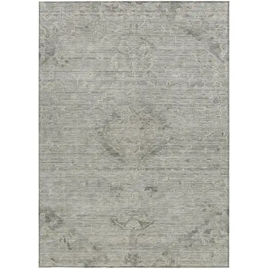 Pewter And Beige Floral Washable Indoor Outdoor Area Rug Photo 6